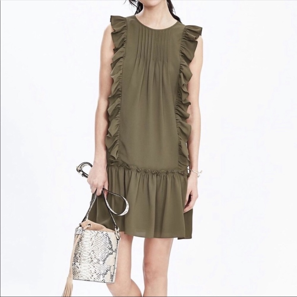 Banana Republic Olive Green Ruffle Dress